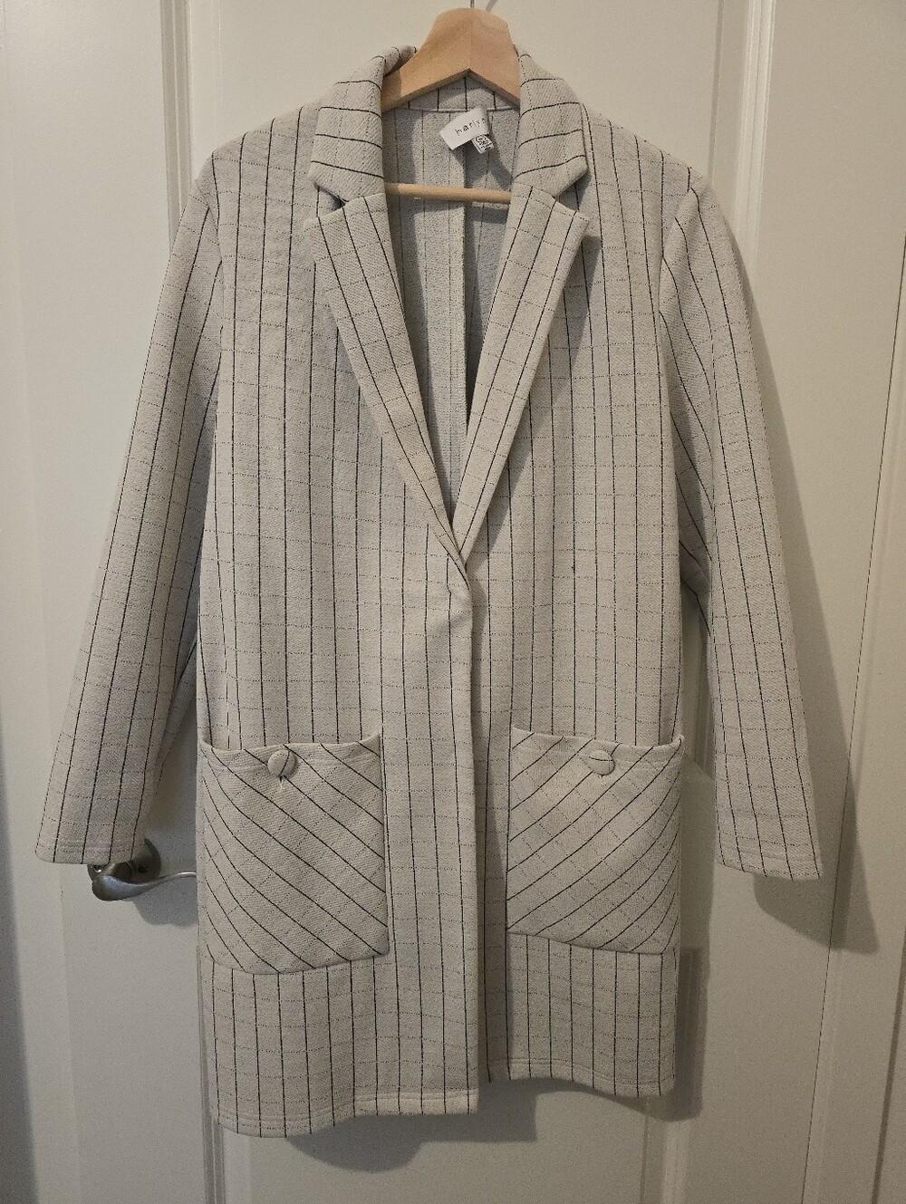 ANTHROPOLIGIE Cream Blazer/Coat with Black Pinstripes